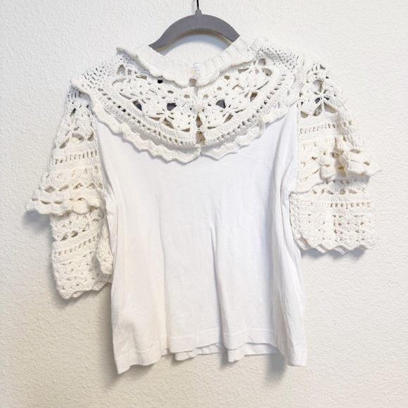 Sea New York White Cleo Crochet Combo Puff Sleeves T-Shirt Size XS - Picture 7 of 8